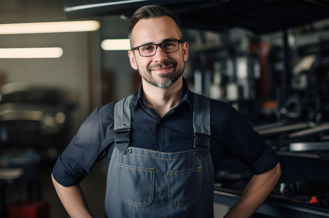 KFZ-Mechaniker in der Werkstatt, Portrait